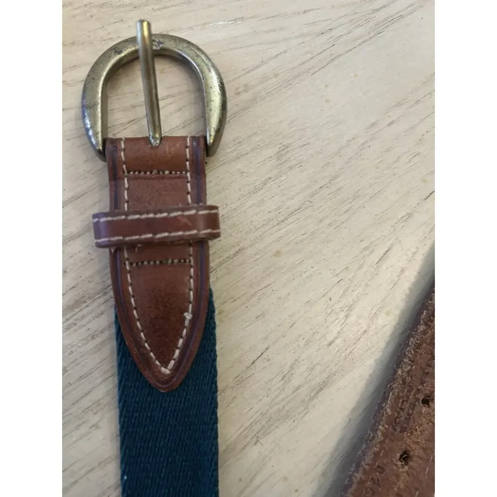 2* VTG Golf Belt Men 42/44 Burgundy Blue Stripe Canvas Brown Leather Colours R